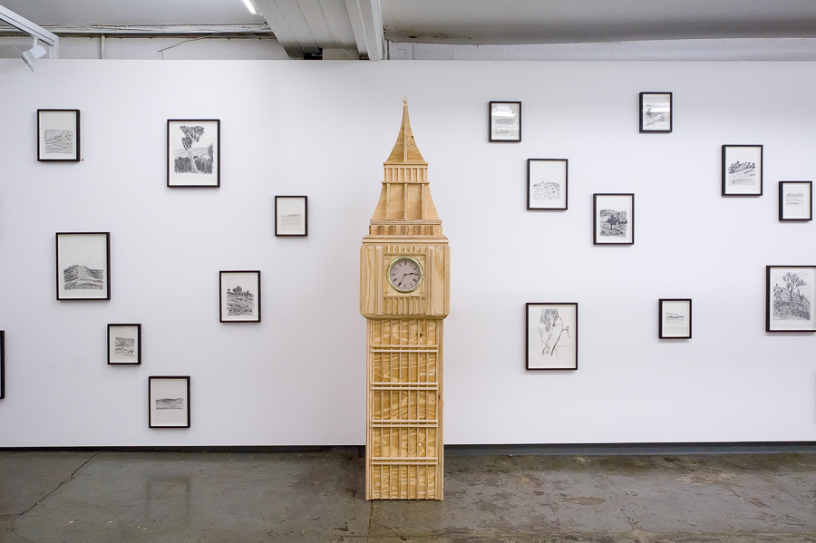 'This is Our Land Now #1', 2010-11, plywood and clocks, 263cm x 55cm x 55cm